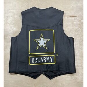 US Army Motorcycle Biker Black Leather Vest Mens Size L JWM